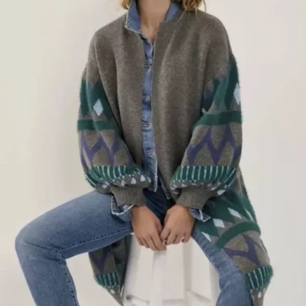 Anthropologie Kai Long Open Cardigan Sweater One Size Gray Excellent RARE HTF - Picture 8 of 12